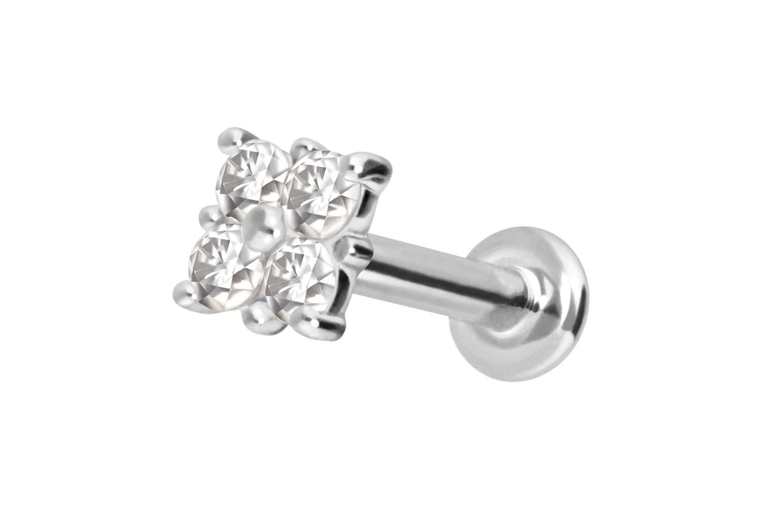 14 Karat Gold Labret Piercing mit Innengewinde MOISSANIT-QUADRAT